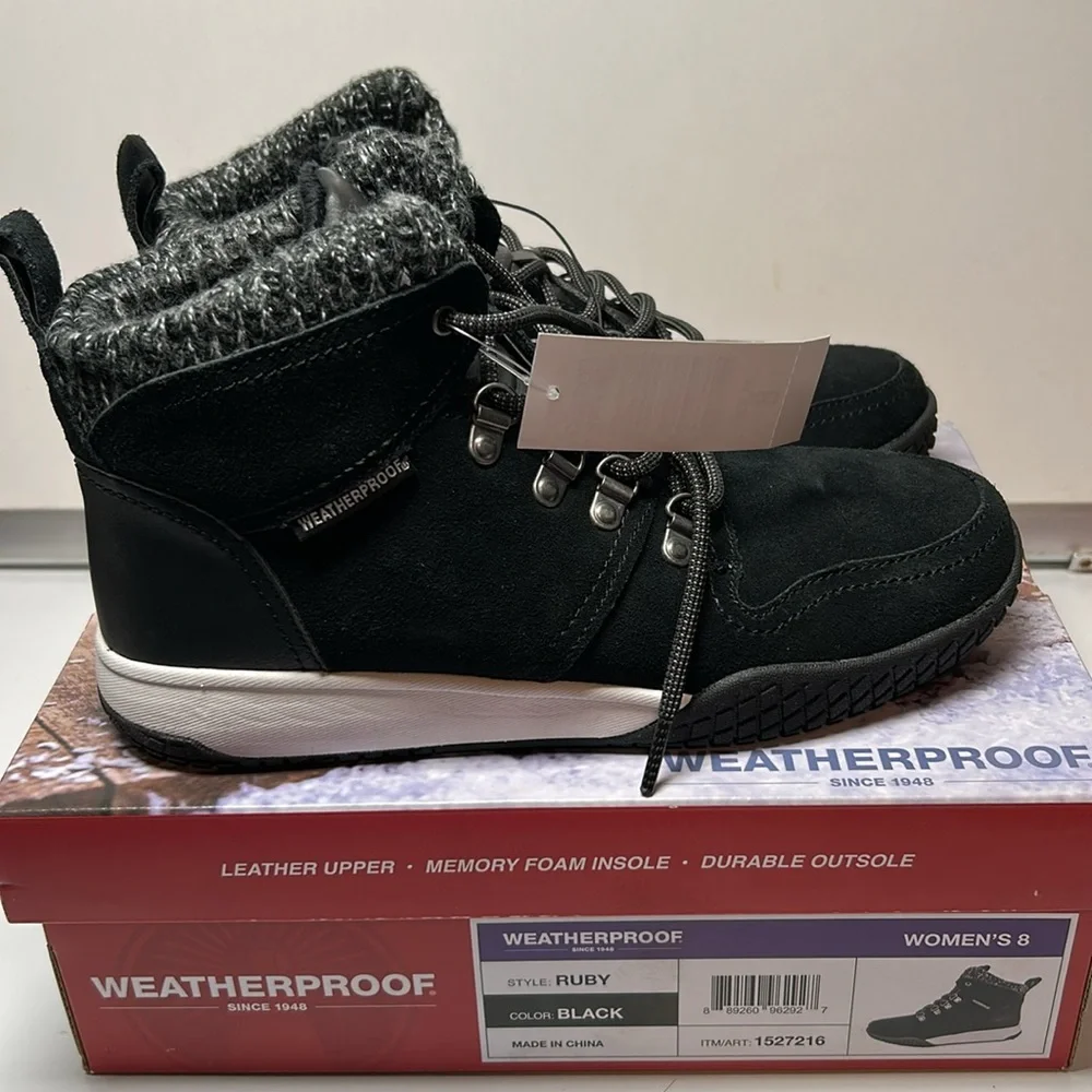 WEATHERPROOF Boots RUBY 8 Outdoor Hiking Rugged Suede Snow Winter Chunky Lug